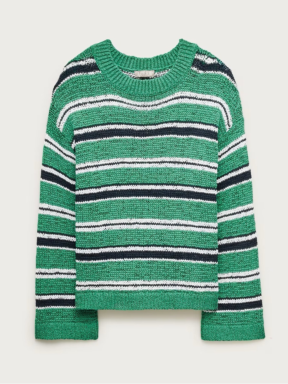 J. Crew Green Striped Crewneck Sweater with Navy and White - Picture 5 of 5
